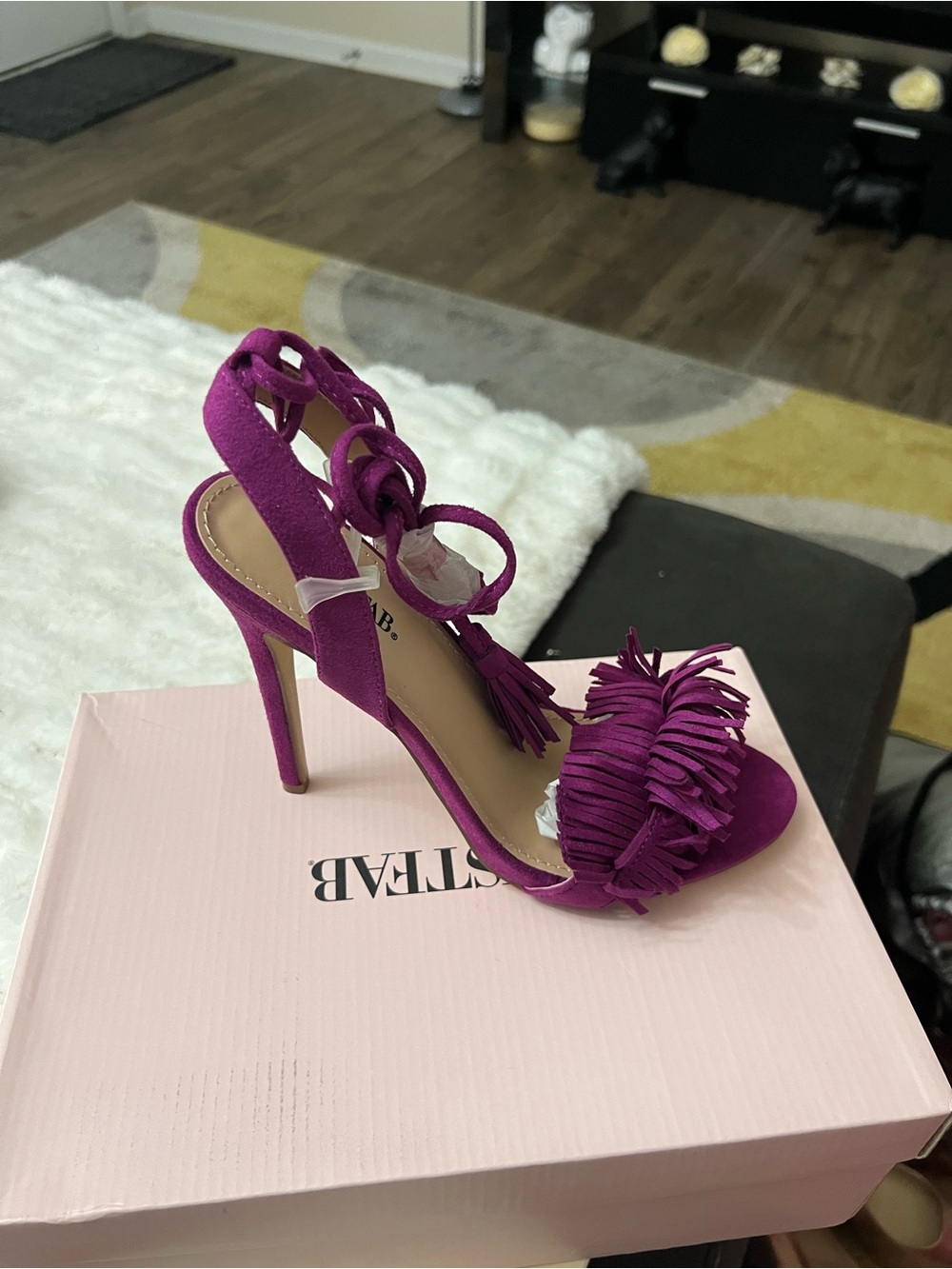 Fuchsia Fringe Suede High Heel Sandals